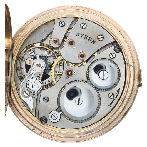 983 - Syren - Swiss gold filled lever pocket watch, signed movement, hinged cuvette, the dial with Arabic ... 