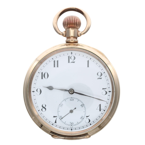 947 - Gold plated lever pocket watch, 17 jewel adjusted movement, no. 141517, Arabic dial with minute trac... 