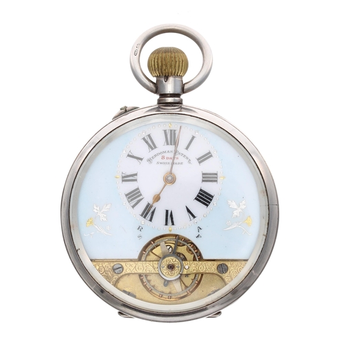 948 - Hebdomas Patent 8 days silver pocket watch, import hallmarks London 1912, the decorated dial with Ro... 