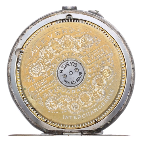 948 - Hebdomas Patent 8 days silver pocket watch, import hallmarks London 1912, the decorated dial with Ro... 