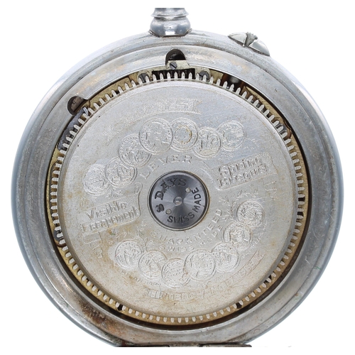 949 - Turkish Market - Swiss Hebdomas type 8 days nickel and mother of pearl cased pocket watch, decorated... 