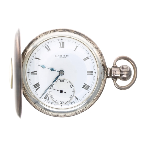 985 -  J.W. Benson - silver lever half hunter pocket watch, Birmingham 1928, signed 17 jewel movement, hin... 