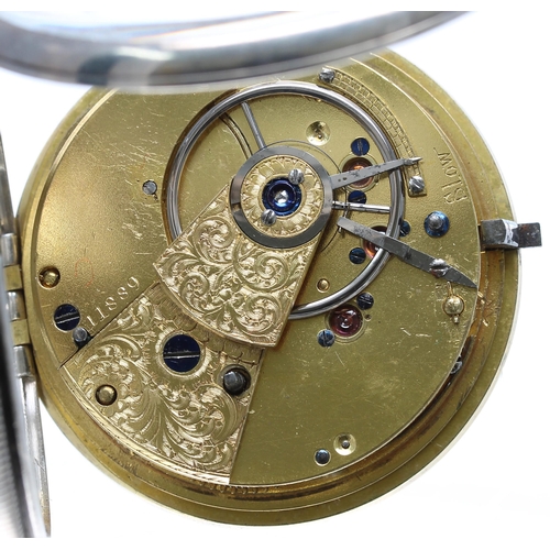 964 - George IV silver fusee lever pocket watch, London 1828, unsigned movement, no. 11889, with Massey V ... 