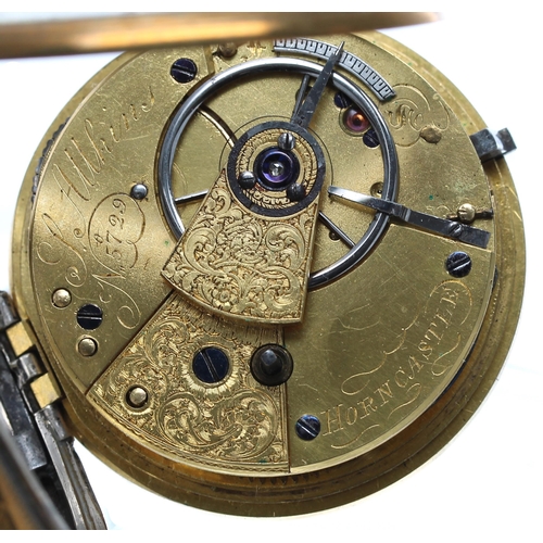 972 - J. Allkins, Horncastle - 19th century gilt and white metal fusee lever pocket watch, signed movement... 