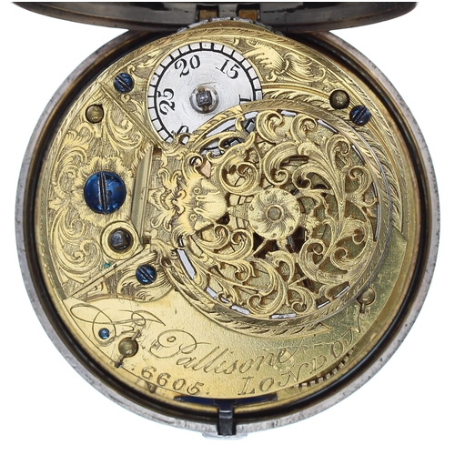 973 - Jon Pallisone, London - George III silver pair cased verge pocket watch, London 1797, signed fusee m... 