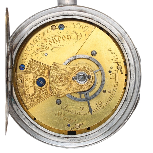 1022 - Savage & Co., London - 19th century verge pocket watch with alarm, the fusee movement signed Sav... 