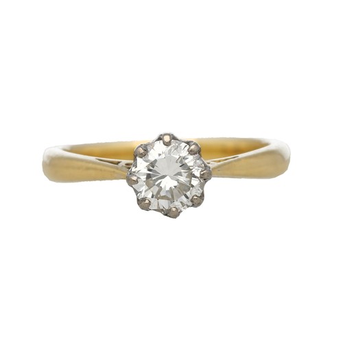 103 - 18ct yellow gold solitaire diamond ring, round brilliant-cut, 0.60ct approx, clarity VS2-SI1, colour... 