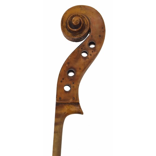 2506 - 19th century violoncello, partially restored and with new replacement rib to the upper bass side bou... 