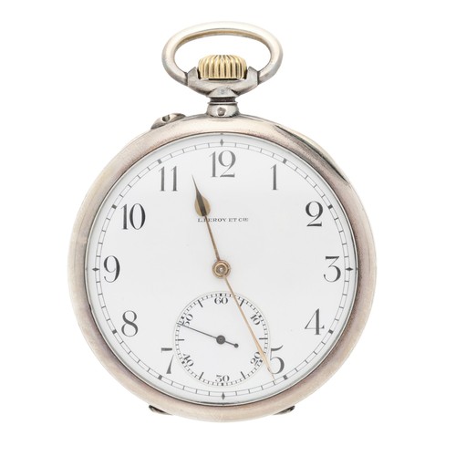 934 - Le Roy & Cie - French white metal lever pocket watch, signed gilt frosted bar movement signed wi... 