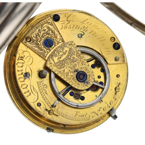 962 - G. Lane, London - George IV silver cylinder pocket watch, London 1824, the fusee movement signed G. ... 