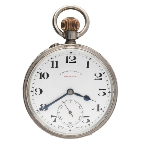 981 - West End Watch Co. 'Excelsior' silver (0.925) lever pocket watch, Longines cal. 19.96 signed movemen... 