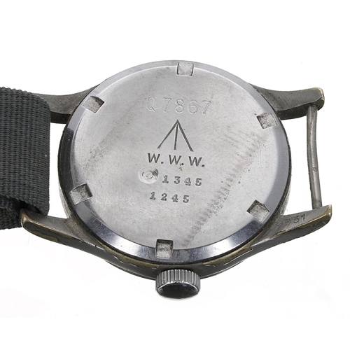 328 - Vertex British Military issue nickel and stainless steel gentleman's wristwatch, signed circular bla... 