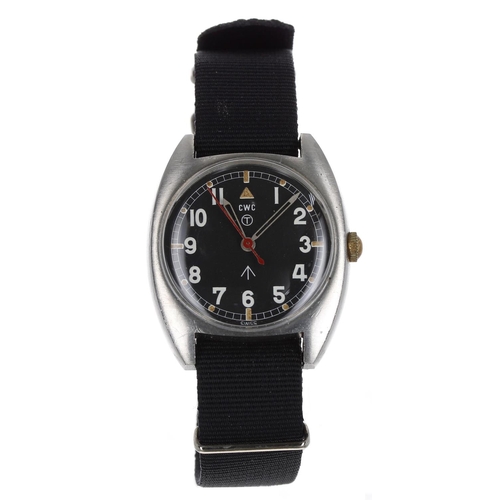 325 - CWC British Military Army issue stainless steel wristwatch, circa 1979, circular black dial with Mil... 