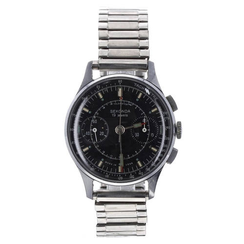 330 - Sekonda Chronograph nickel and stainless steel gentleman's wristwatch, circular black dial with bato... 