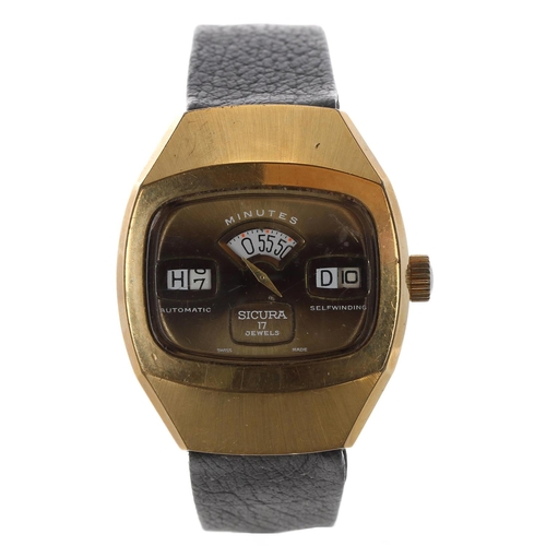 331 - Sicura Digital 'Jump Hour' automatic self winding gold plated and stainless steel gentleman's wristw... 