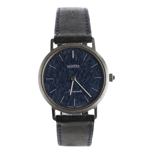 332 - Roamer Normandie stainless steel gentleman's dress wristwatch, circular blue dial with applied baton... 