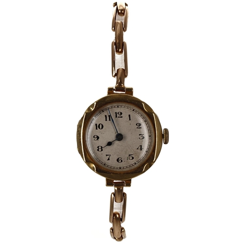 317 - Election 18ct lady's wristwatch, import hallmarks Glasgow 1924, circular silvered dial with Arabic n... 