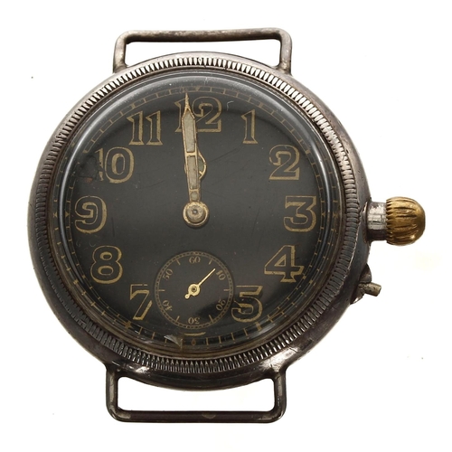 319 - Silver WWI period 'Borgel' cased wire-lug wristwatch, import hallmarks London 1917, circular black d... 