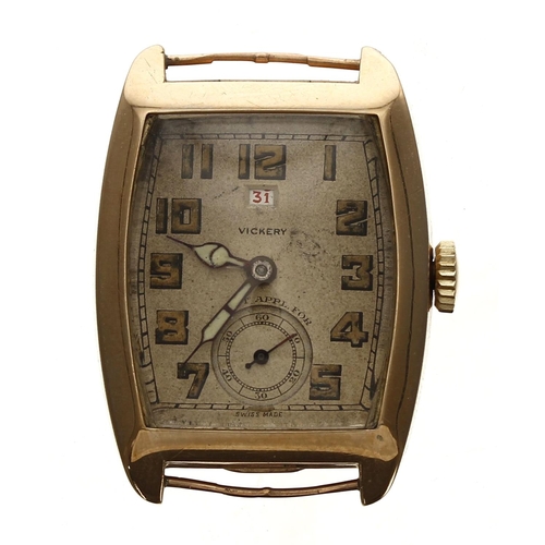 342 - Marleys 9ct rectangular wire-lug gentleman's wristwatch, import hallmarks Glasgow 1930,  rectangular... 