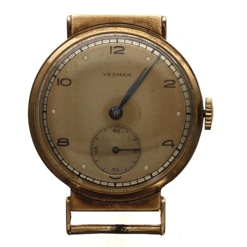 347 - 1940s 9ct swing-lug gentleman's wristwatch, London 1948, circular bronze dial signed Yeoman with Ara... 