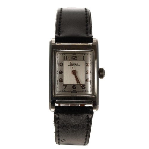 349 - Doxa rectangular mid-size stainless steel gentleman's wristwatch, rectangular two-tone silvered dial... 