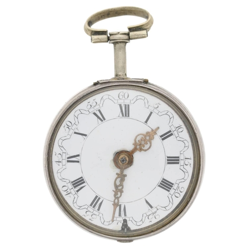 43 - Mich Reanes, London - English 18th century repoussé silver pair cased verge pocket watch, London 177... 