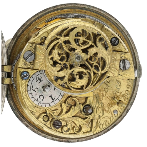 43 - Mich Reanes, London - English 18th century repoussé silver pair cased verge pocket watch, London 177... 