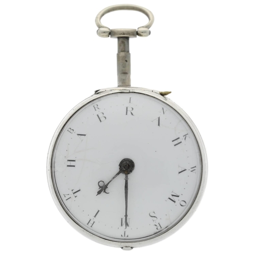 44 - H. Richards, London - English 18th century silver pair cased verge pocket watch, London 1763, signed... 