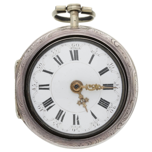 46 - Samson, London - George III English silver repoussé pair cased verge pocket watch, London 1806, sign... 