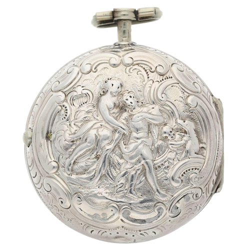 46 - Samson, London - George III English silver repoussé pair cased verge pocket watch, London 1806, sign... 