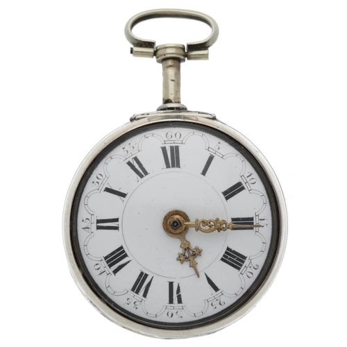 46 - Samson, London - George III English silver repoussé pair cased verge pocket watch, London 1806, sign... 