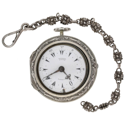 51 - George Prior, London - English 18th century silver repoussé pair cased verge pocket watch for the Tu... 