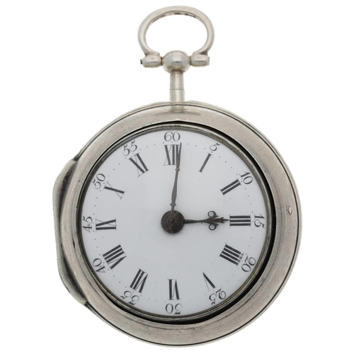 54 - Nath'l Egdch, London - George III silver repoussé pair cased verge pocket watch for the Dutch market... 