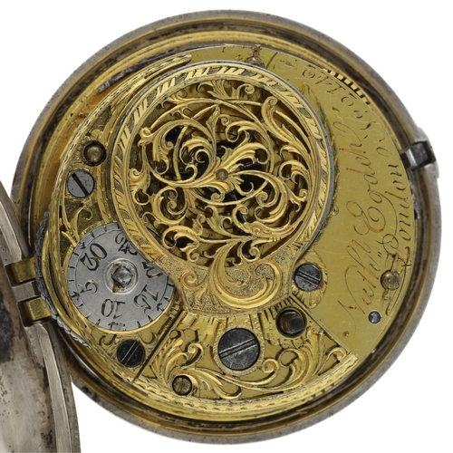 54 - Nath'l Egdch, London - George III silver repoussé pair cased verge pocket watch for the Dutch market... 