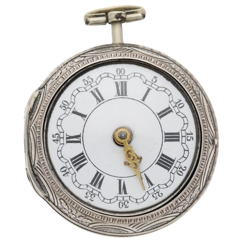 66 - Samson, London - George III English silver repoussé pair cased verge pocket watch, London 1785, sign... 