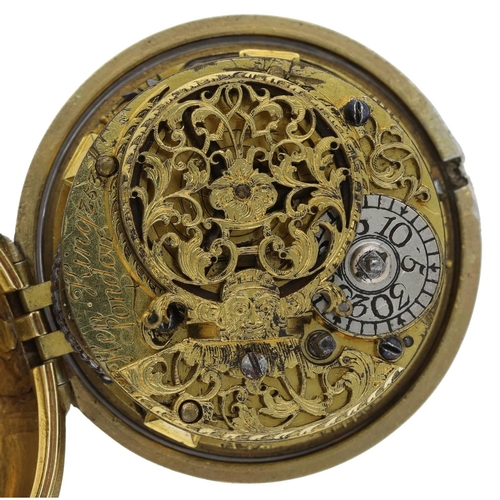 67 - Henry King, London - 18th century English gilt pair cased verge pocket watch, signed fusee movement,... 