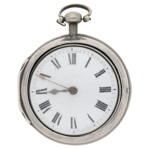 7 - Jas Sibley, London - English 18th century silver pair cased verge pocket watch, signed fusee movemen... 