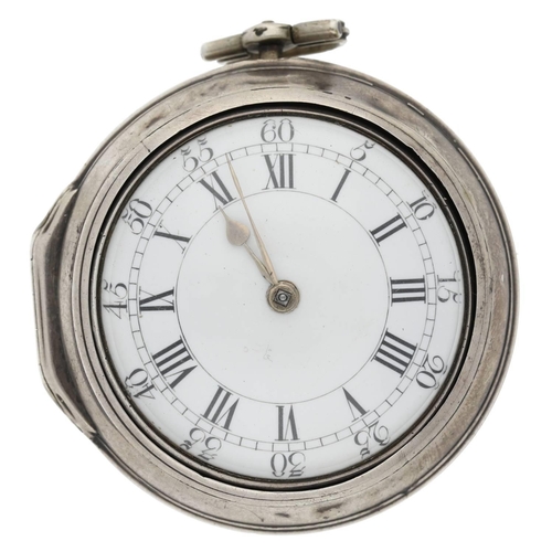 71 - Robert Derwood, London - George III English silver pair cased verge pocket watch, London 1775, signe... 