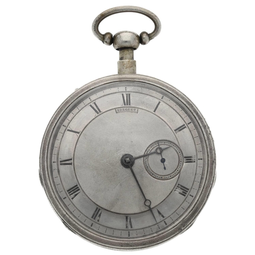 73 - Breguet - French 19th century white metal quarter repeating pocket watch, plunge repeat gilt ruby cy... 