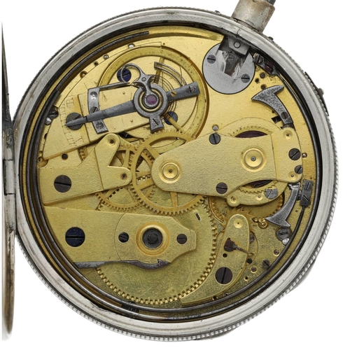 73 - Breguet - French 19th century white metal quarter repeating pocket watch, plunge repeat gilt ruby cy... 