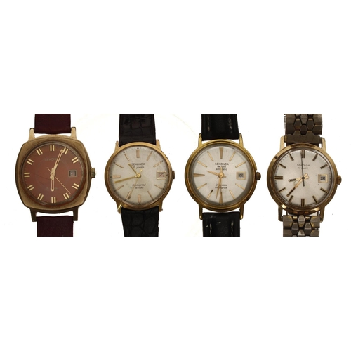 353 - Sekonda gold plated and stainless steel gentleman's wristwatch, 21 jewel, modern burgundy leather st... 