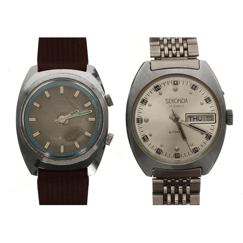 357 - Sekonda automatic gentleman's wristwatch, silvered dial with dot hour markers, outer minute markers ... 