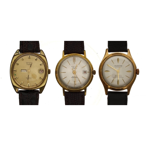 361 - Three automatic gold plated and stainless steel gentleman's wristwatches to include Poljot, Valentin... 