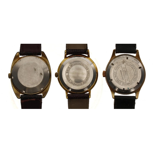 361 - Three automatic gold plated and stainless steel gentleman's wristwatches to include Poljot, Valentin... 