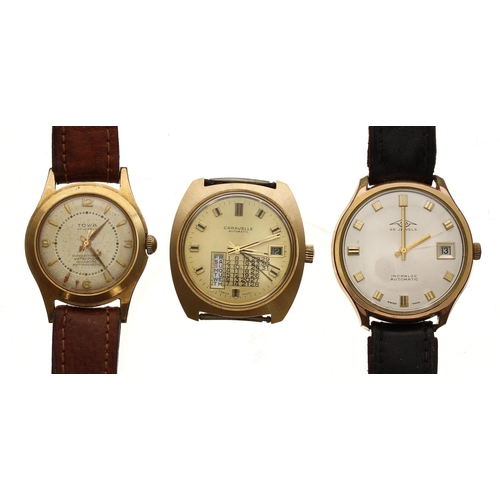 363 - Three automatic gold plated and stainless steel gentleman's wristwatches to include Caravelle, Towa,... 