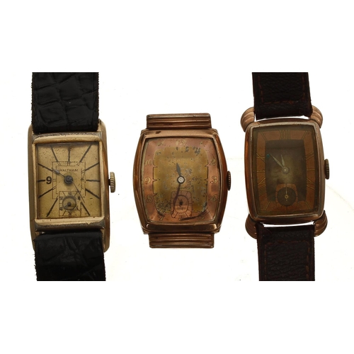 367 - Three rectangular gold plated and stainless steel gentleman's wristwatches to include Earlington, Be... 