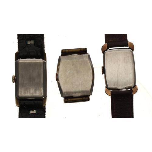 367 - Three rectangular gold plated and stainless steel gentleman's wristwatches to include Earlington, Be... 