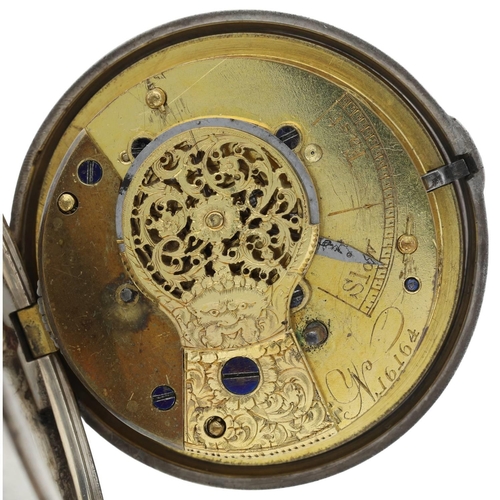 18 - English 19th century silver pair cased verge pocket watch, London 1848, unsigned fusee movement, no.... 