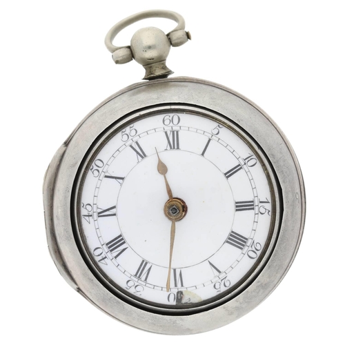 19 - James Mew, London - English mid-18th century silver pair cased verge pocket watch, London 1758, sign... 