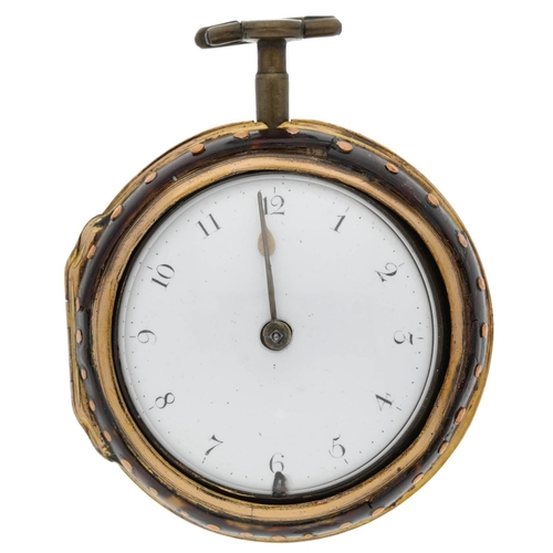 21 - J. Bailey, London - English 18th century gilt metal and tortoiseshell pair cased verge pocket watch,... 